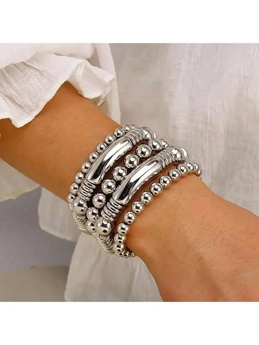 5 pcs Metal Bead Decorative Bracelet With Minimalist Punk Style And Fashionable Men's And Women's Bracelets