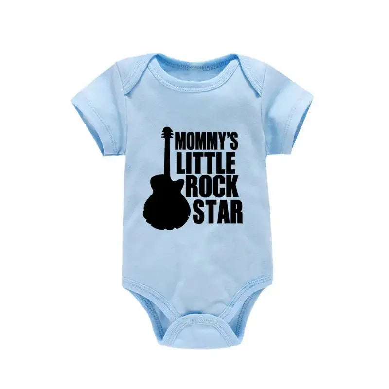 Mommy's Little Rock Star Print Baby Boy Girl Bodysuit Cotton Summer Newborn Onesie for 0-24 Months