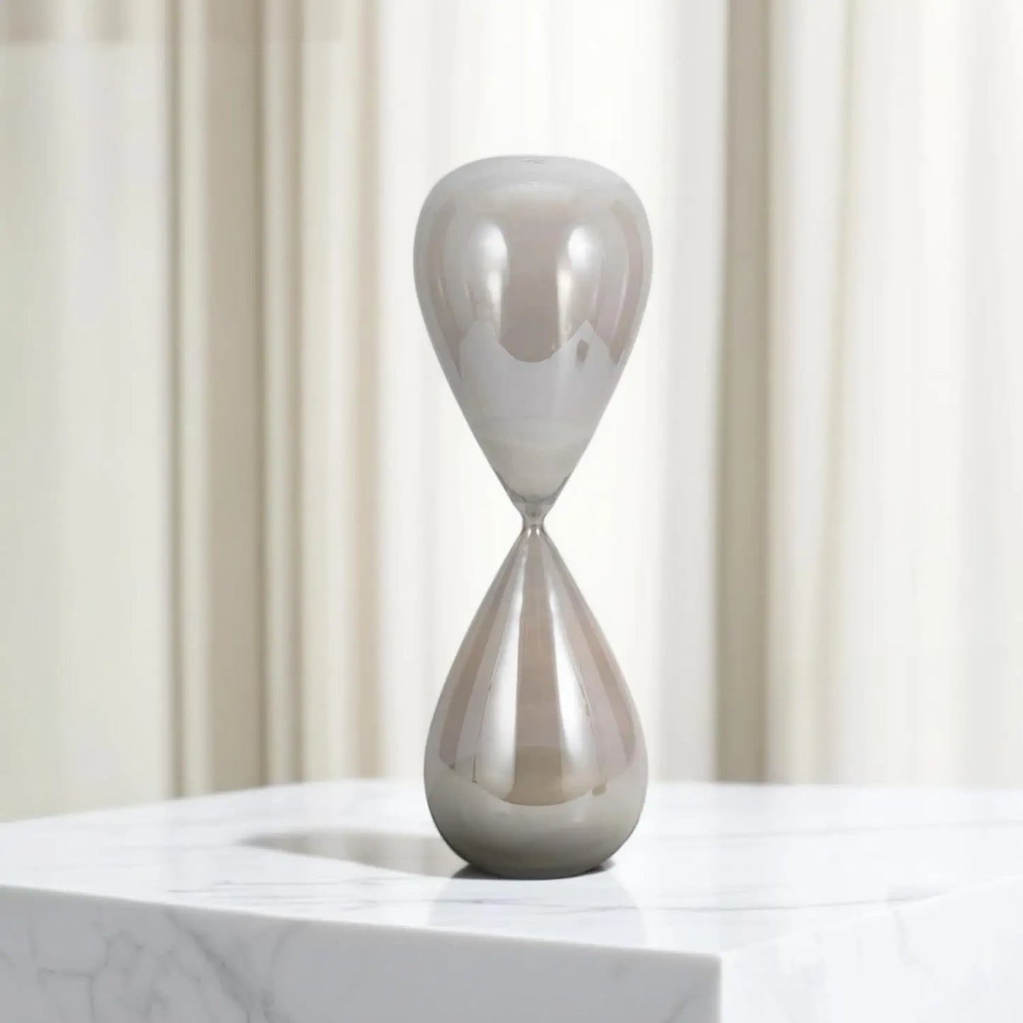 20 Inch Grey Teardrop Glass Hourglass Decorative Object for Coffee Table & Shelf Home Decor
