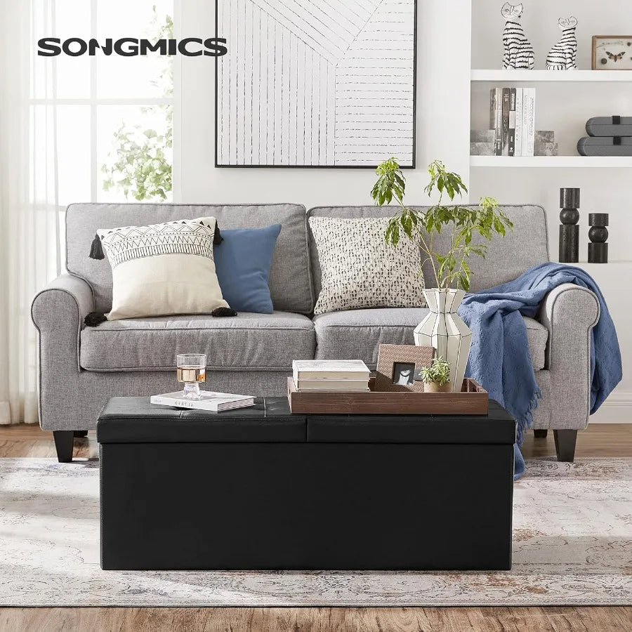 Collection - 43 Inches Storage Ottoman Bench With Flipping Lid, Storage Chest With Iron Frame Support, Load 660 L