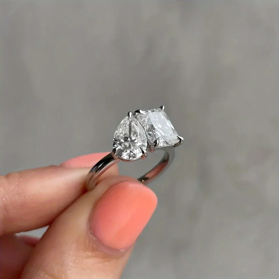 3CT 925 Sterling Silver Cushion Pear Cut Moissanite Engagement Ring, Moissanite Ladies Promise Wedding Band