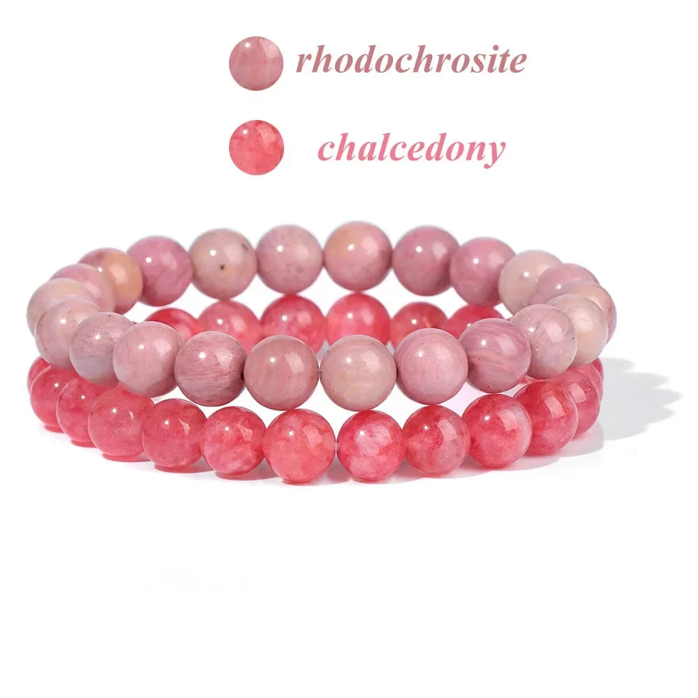 2Pcs Colorful Natural Stone Bead Bracelet Set 8MM Natural Agates Turquois Amethysts Quartzs Gem Stretch Bangle Jewelry Gift