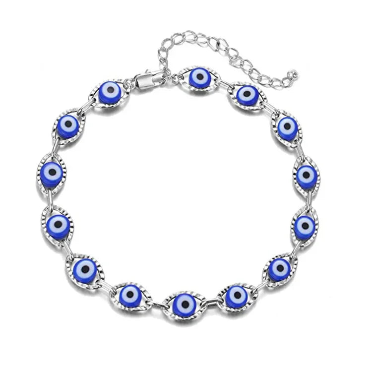 Blue Evil Eye Bracelet for Women Fashion Turkish Lucky Resin Bead Chain Adjustable Bangle Bracelet Birthday Party Jewelry Gift