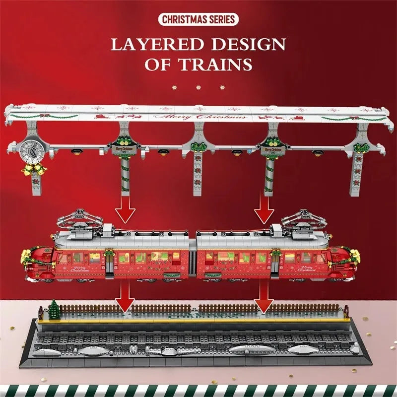 2822PCS Adorable Christmas Train Building Blocks Set Architectural Room Decoration Toys  for Adults Christmas Birthdays Gifts