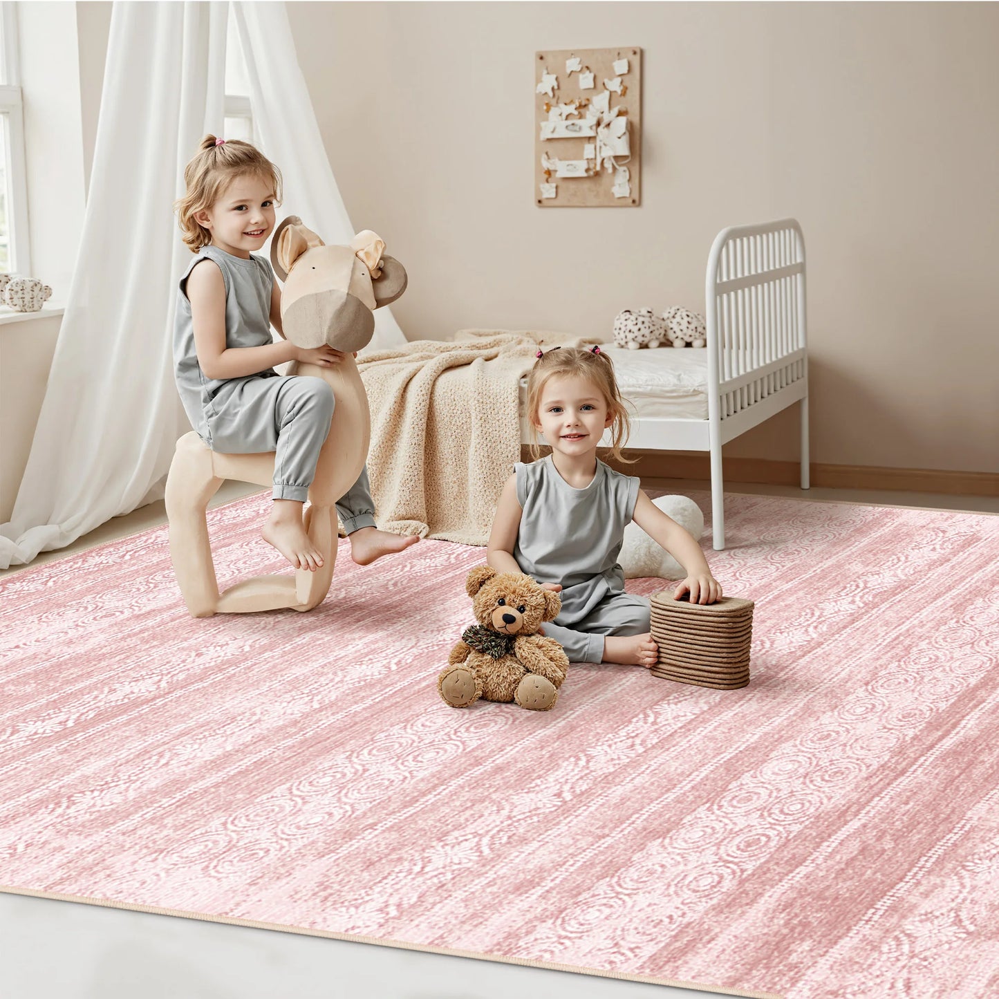 [Pink Area Rug] Dusty Pink 8x10 Rugs - Pink Area Rugs For Living Room - Washable Non Slip Rug - Cute Modern Boho Carpets - Foldable Rug Perfect For Indoor - Bathroom - Kitchen - Bedroom - Decor Home Decor(Blush Pink)
