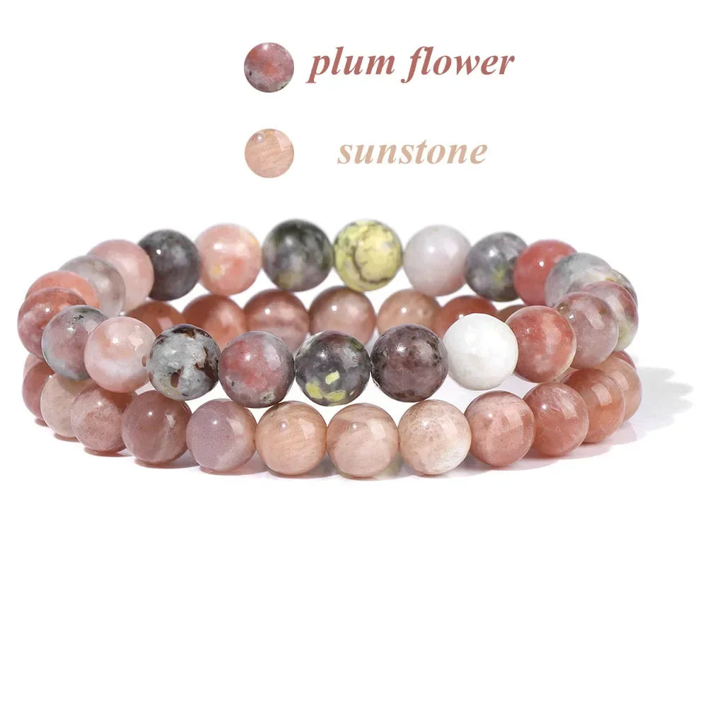 2Pcs Colorful Natural Stone Bead Bracelet Set 8MM Natural Agates Turquois Amethysts Quartzs Gem Stretch Bangle Jewelry Gift