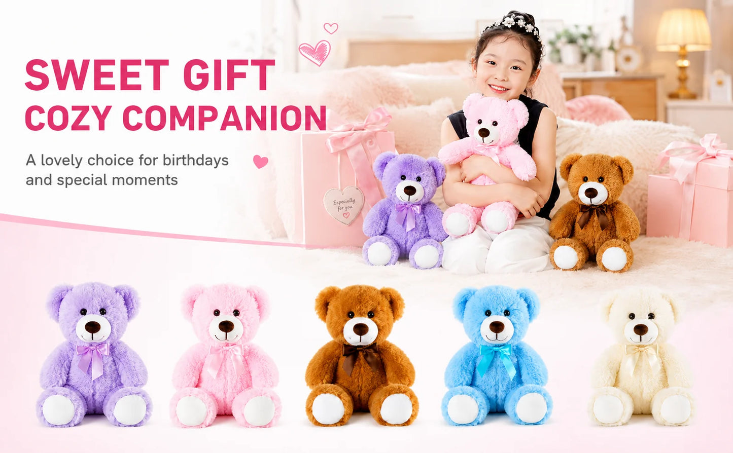 Teddy Bear 13.5 Inch Stuffed Animals Plush Toys 3 Cream Stuffed Bears for Girls Perfect Gift for Girlfriend Birthday Gift Valentine's Gift