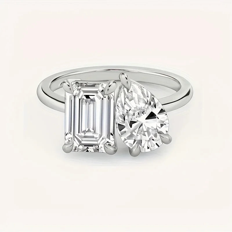 3CT 925 Sterling Silver Cushion Pear Cut Moissanite Engagement Ring, Moissanite Ladies Promise Wedding Band