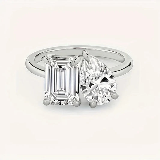 3CT 925 Sterling Silver Cushion Pear Cut Moissanite Engagement Ring, Moissanite Ladies Promise Wedding Band