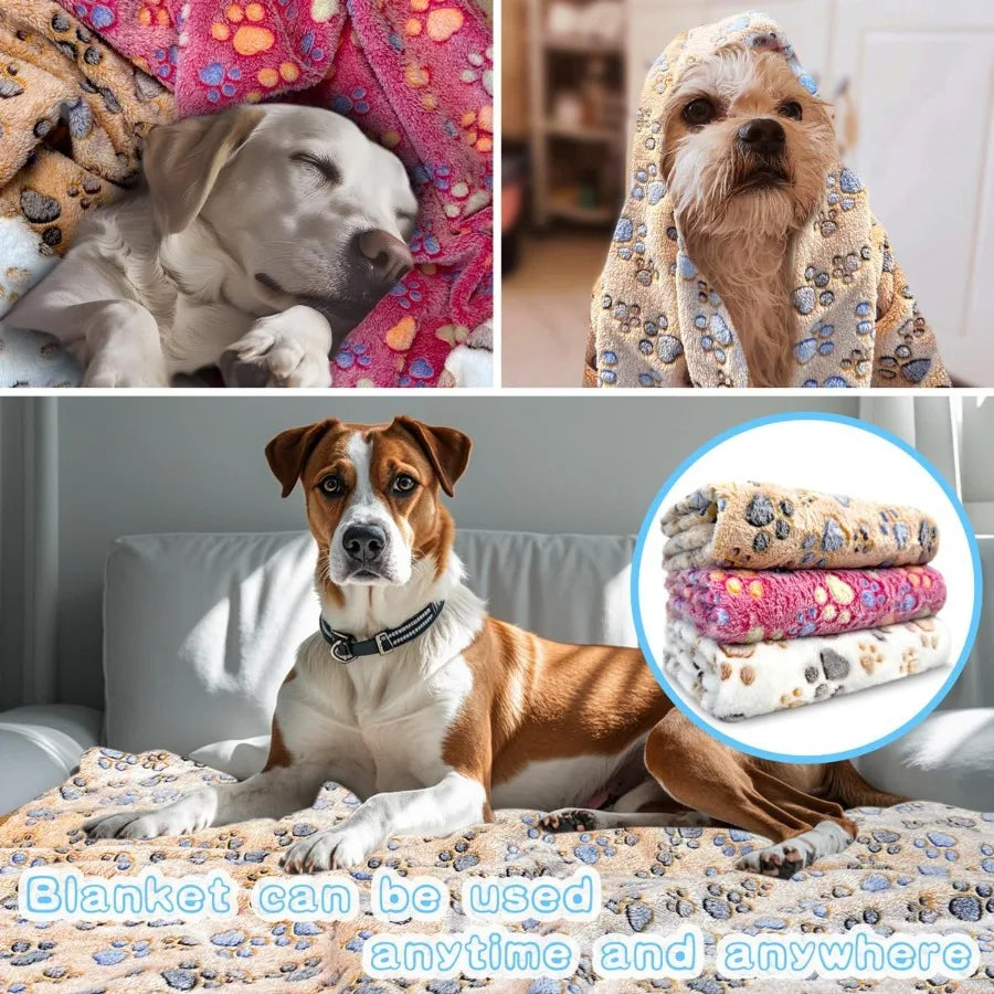 1 Pack 3 Premium Soft Washable Dog Blankets with Cute Paw Print Design for Dogs Ideal for Pet Comfort and Warmth Perfect for In