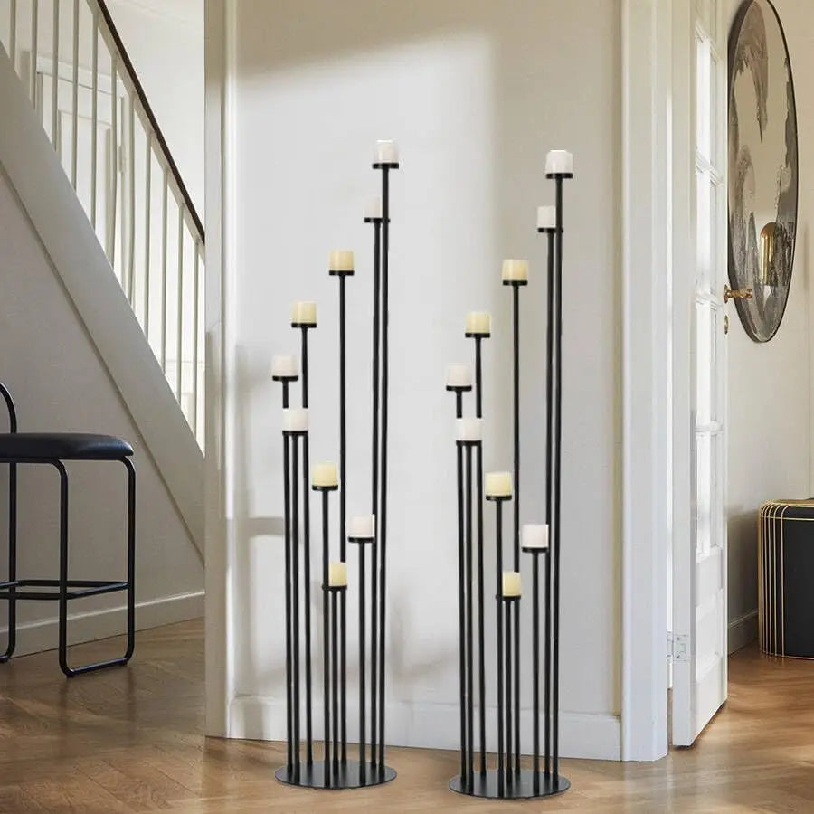 2Pcs Black 9 Arm Floor Candle Holder Candelabra, Tall Floor Stand For Wedding Ceremony Dinner Party Home Decor Formal Event
