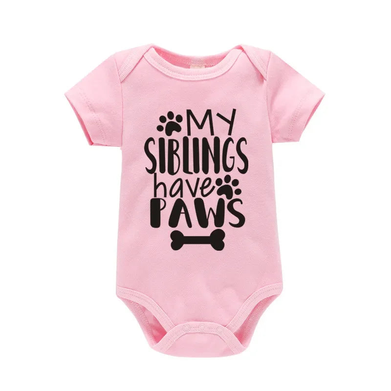 My Siblings Have Paws Newborn Baby Bodysuit Summer Short Sleeve 100% Cotton Jumpsuit Toddler Infant Outfits