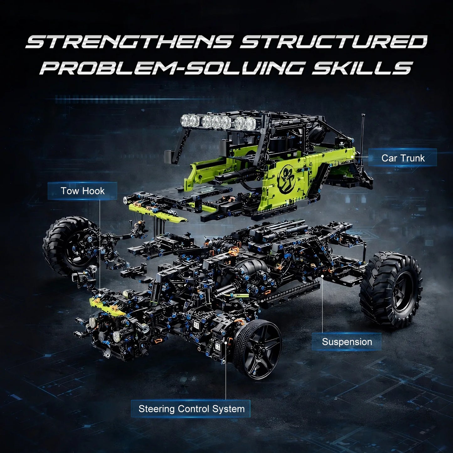KAVOWORLD 3 Colors DIY Outdoor Off-Road Racing Truck Blacks Kits 1:8 Building Technical Pickup Car Bricks Toys For Family Party