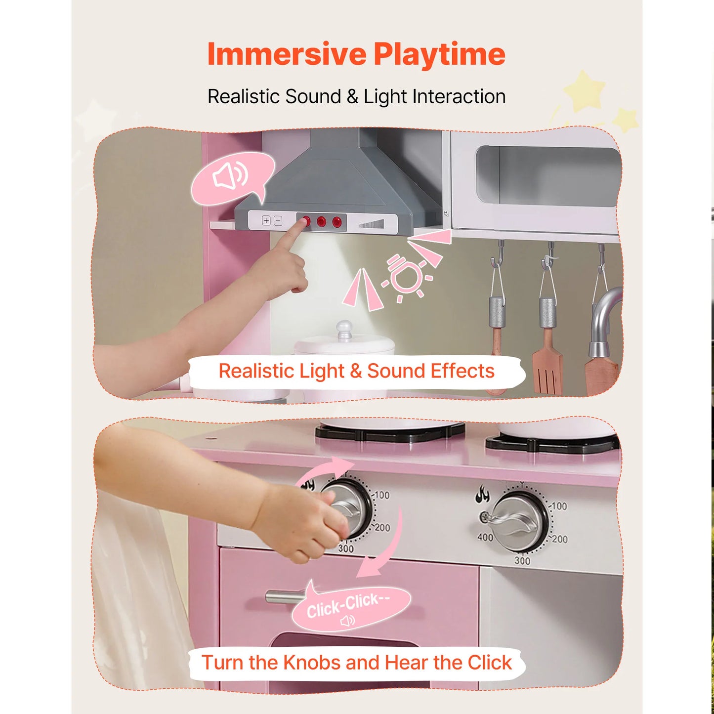 SucceBuy Wooden Play Kitchen Toy Set with Food & Cookware Accessories Pretend Kids Kitchen Playset for Toddlers Girls & Boys