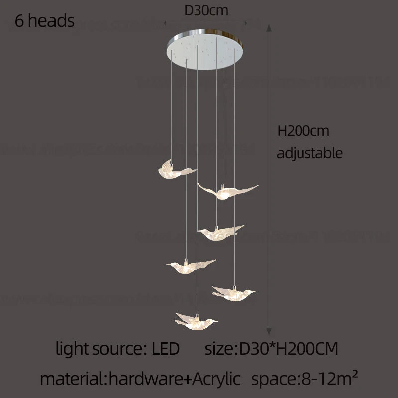 Led Bird Pendant Lamp Home Decoration Lighting Hanging Lamp Design Loft Living Room Showroom Apartment Ceiling Villa Chandelier
