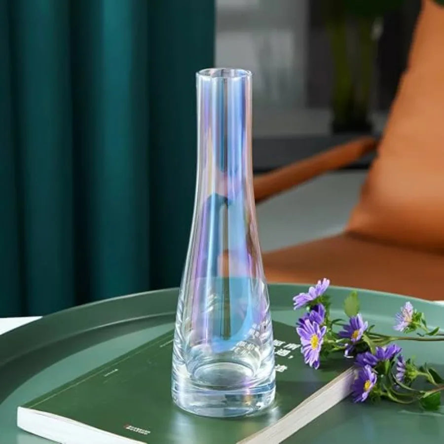 8.3'' Single Flower Vase, Small Glass Bud Vase Clear Single Stem Rose Vase, Colorful Tall Skinny Vases for Flowers Centerpieces