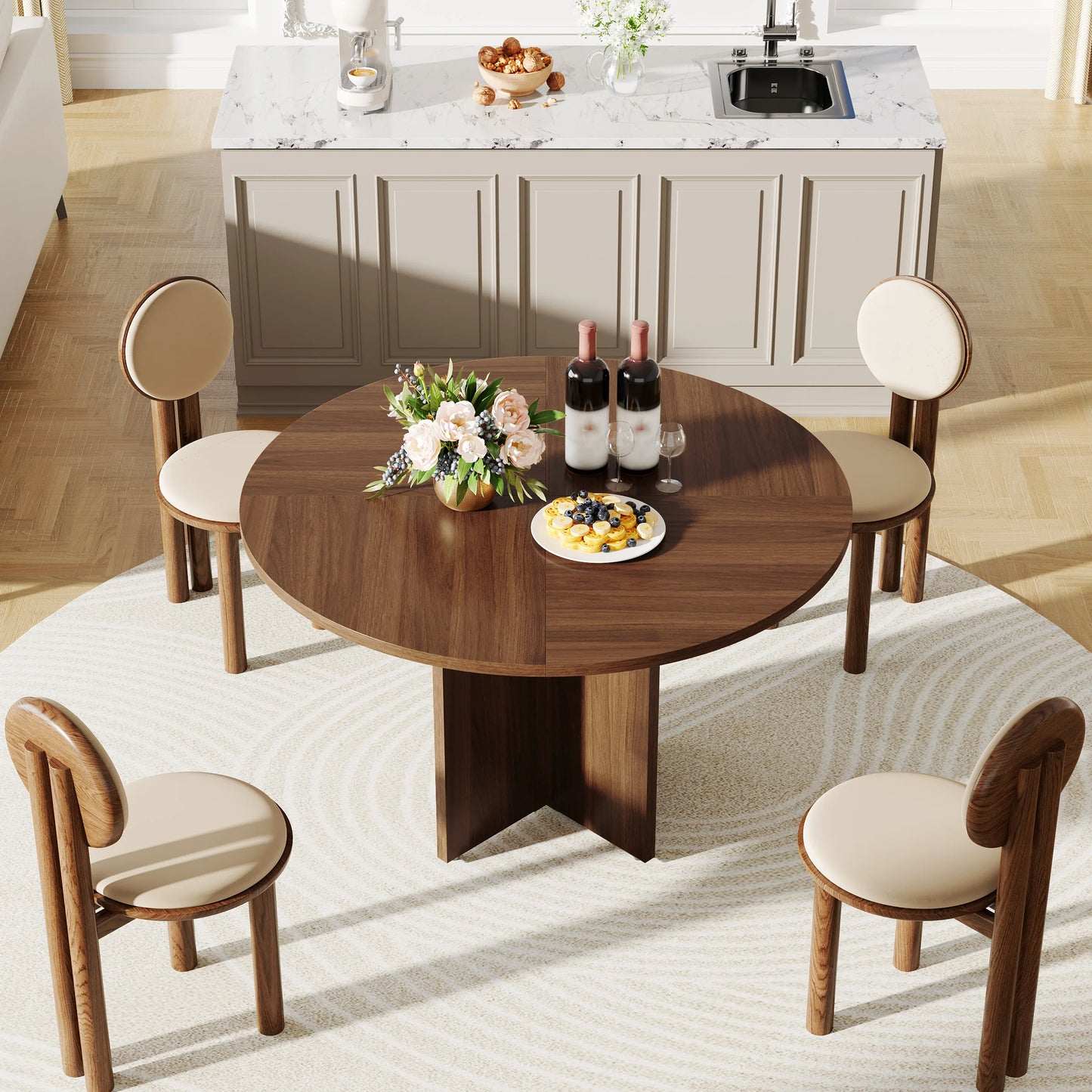 120CM Wooden Dining Table Nordic Study Lounge Garden Designer Dining Table Writing Service Mesas De Jantar Kitchen Furniture for 4-6 People Brown