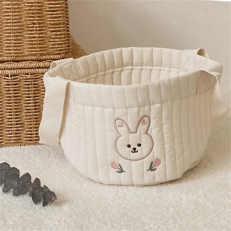 Cute Bear Embroidery INS Baby Bag Diaper Bag Caddy Nappy Cart Mummy Maternity Bag for Newborn - Storage Organizer for Toys And D