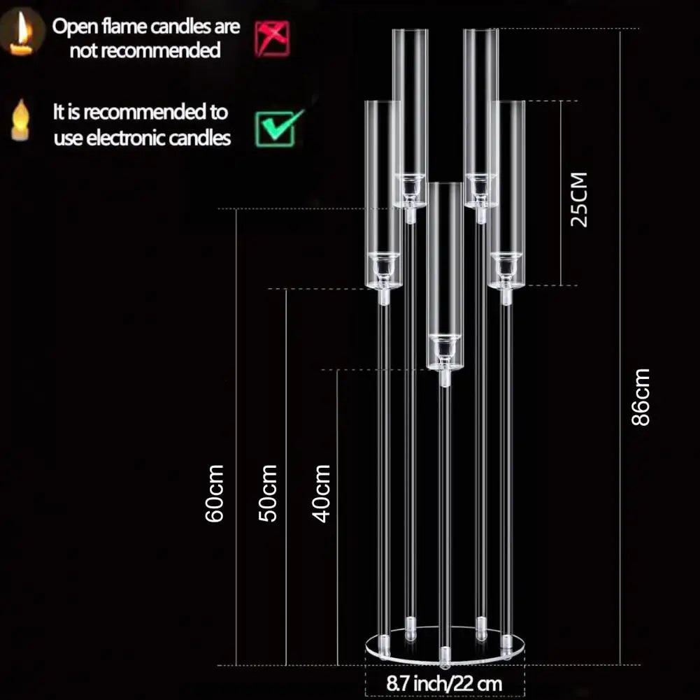 4Pcs Candelabra Centerpieces Clear Candle Taper Candlestick Holder 5 Arm Candlesticks Holder LED Candle for Wedding Dinner Party