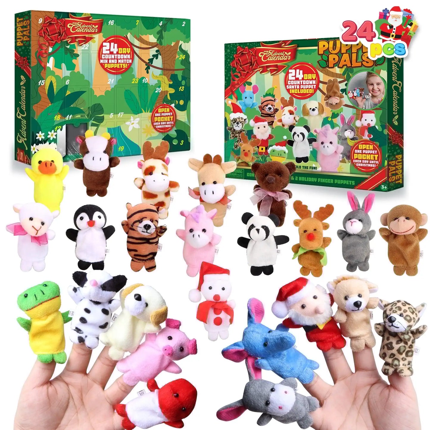 JOYFY 2025 Christmas Advent Calendar with Finger Puppets 24 Days Countdown Advent Calendar with Plush Animal Finger Puppets