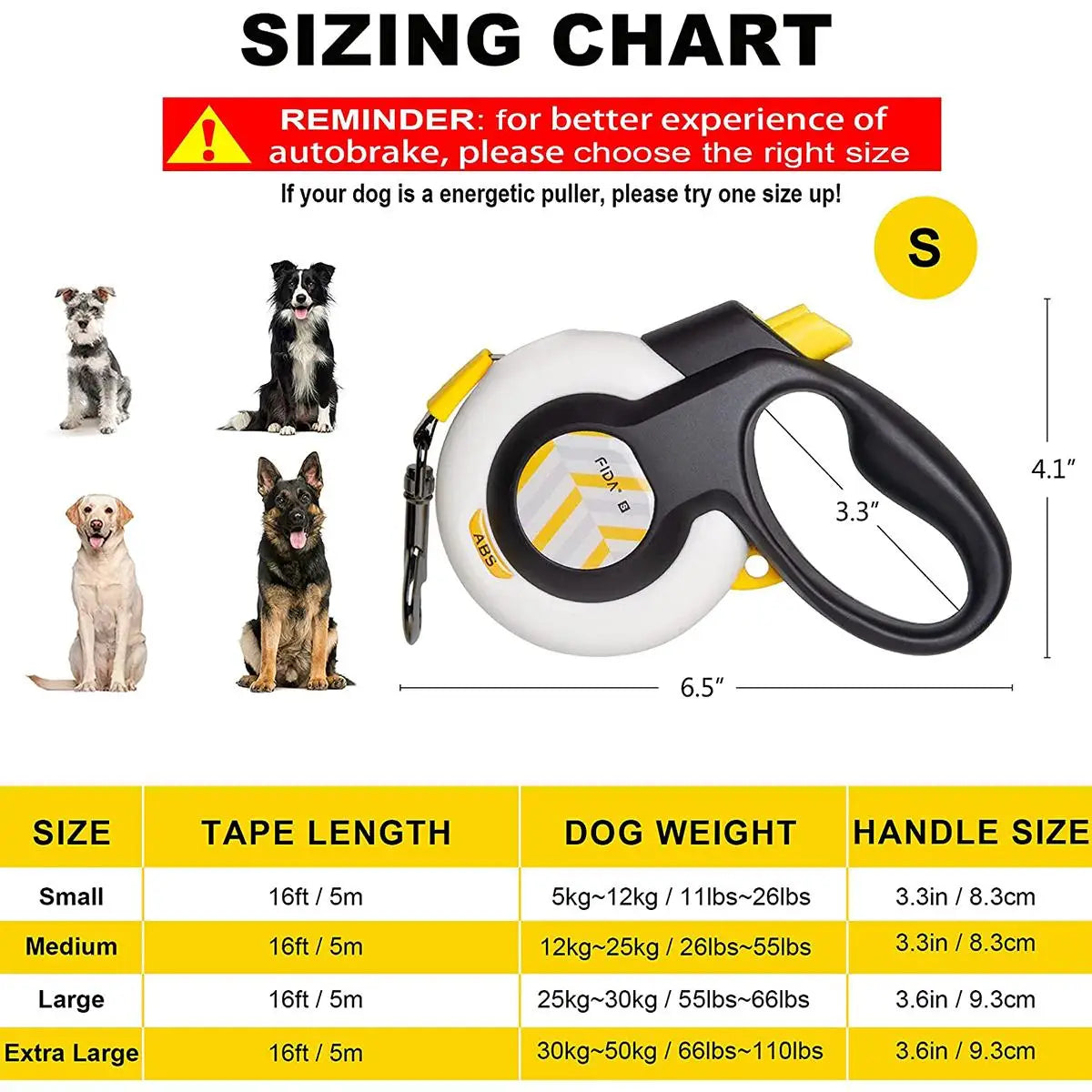 Smart Auto-Brake Retractable Dog Leash 16Ft 5M Heavy Duty No Pull Pet Walking Lead Rope Tangle-Free One-Hand Lock Anti-Slip Soft Handle for Medium Large