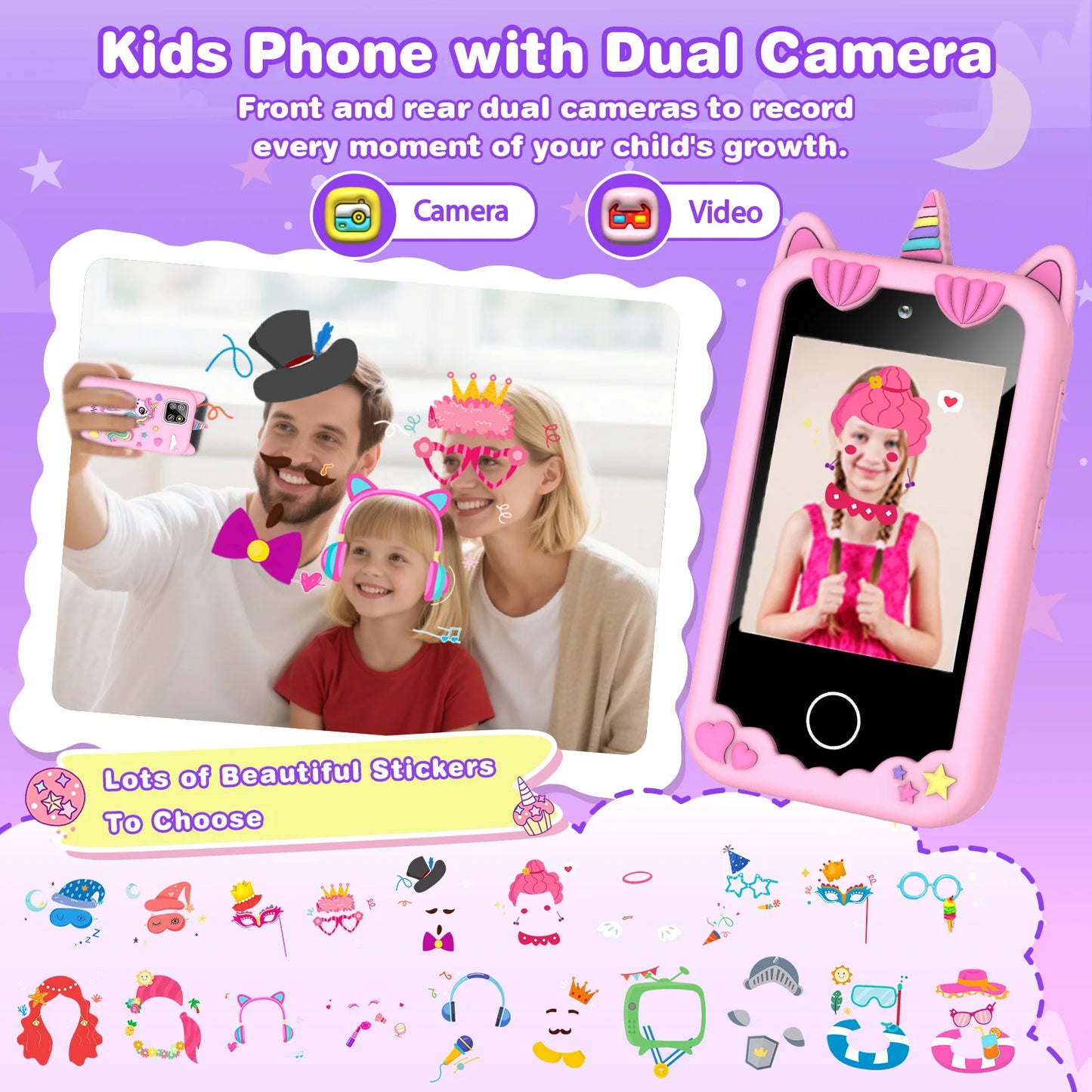 M SANMERSEN Kids Smart Phone for 3-6 Year Olds – 2.8" Touchscreen, Dual Camera, 28 Learning Games, MP3 Music Player, 32GB SD Card – Educational Toddler Phone Toy for Boys & Girls