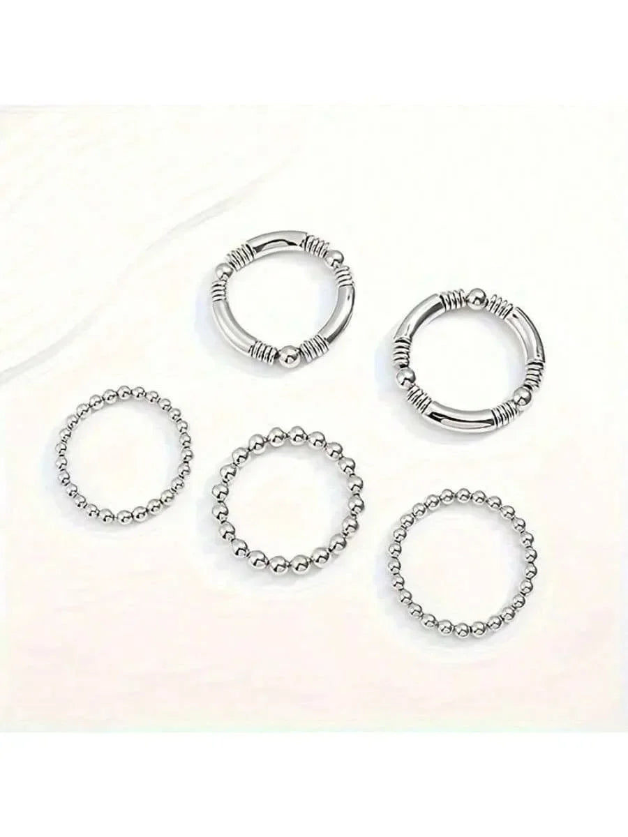 5 pcs Metal Bead Decorative Bracelet With Minimalist Punk Style And Fashionable Men's And Women's Bracelets