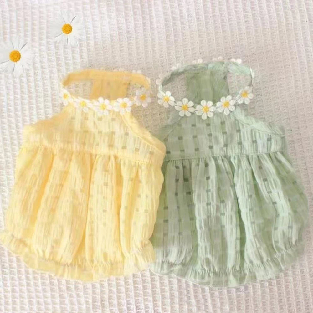 Breathable Cat Skirt Floral Wreath Collar Pretty Cute Small Dog Skirt Thin Small Dog Dress Mini Puppy Princess Dress