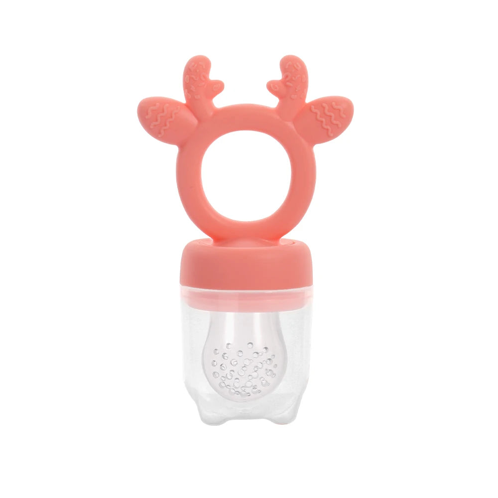 BPA Free Baby Fruit Food Feeder with Dust Cover Deer Silicone Teething Nibbler 3 Colors Toddler Vegetable Feeding Pacifier Teether Toy