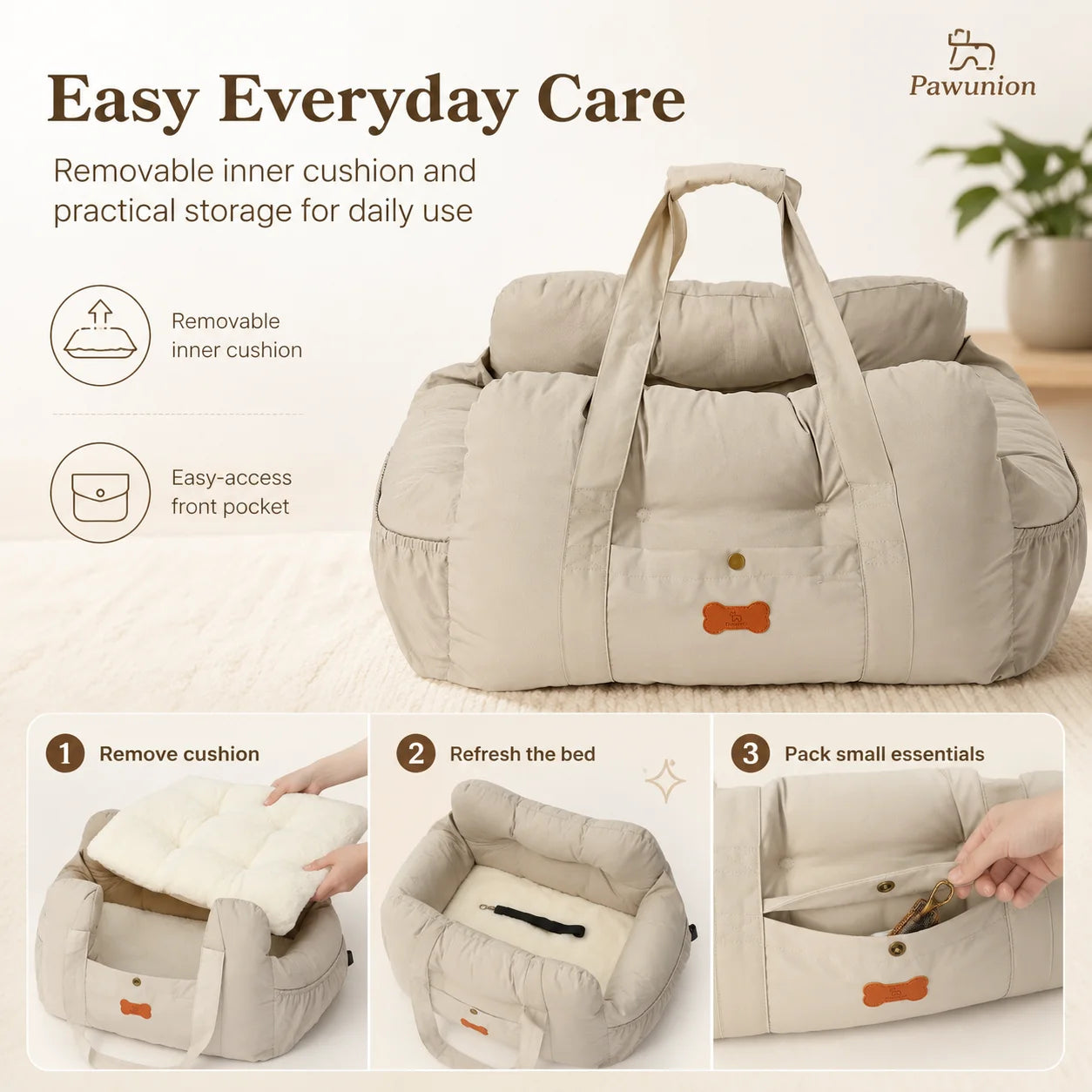 Dog Car Seat for Small Medium Dogs, Portable Pet Booster Seat with Soft Plush Interior, Storage Pocket & Safety Tether, Cozy Travel Bed for Front or Back Seat