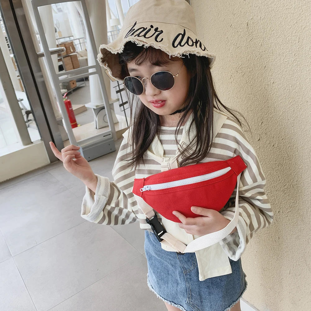 Kids Girls Casual Fanny Waist Bag Pack Zip Ladies Casual Elegant Canvas Chest Bum Belt Lightweight Daily Shoulder Pouch