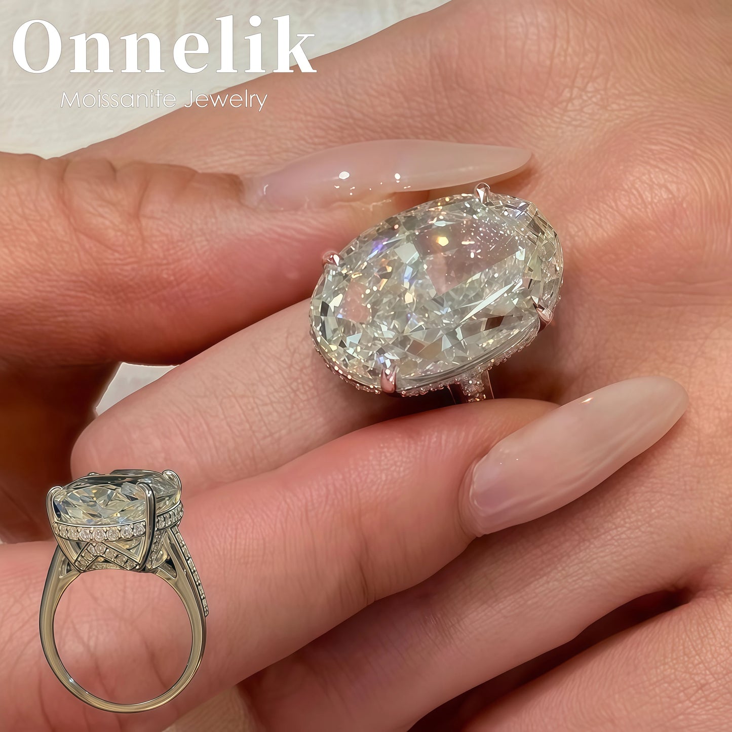 S925 Sterling Silver 20CT Large Carat Moissanite Egg Shape Ring Minimalist Band Luxury Jewelry for Women Elegant Gifts