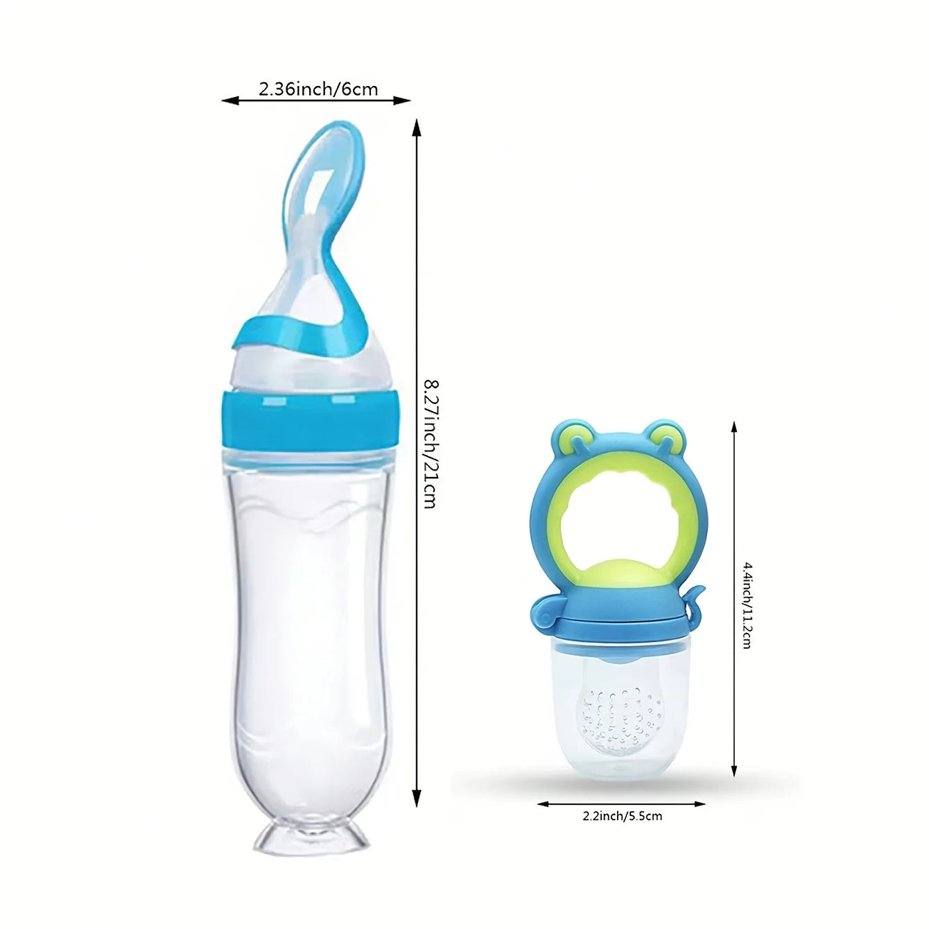 7pcs/set Baby Feeding Set: 2pcs Silicone Feeding Bottle with Spoon,Squeeze Baby Food Dispensing Feeder,2pcs Fresh Food Feeder Pacifier,3-Size Nipples, Toddler Feeding Bottle Set