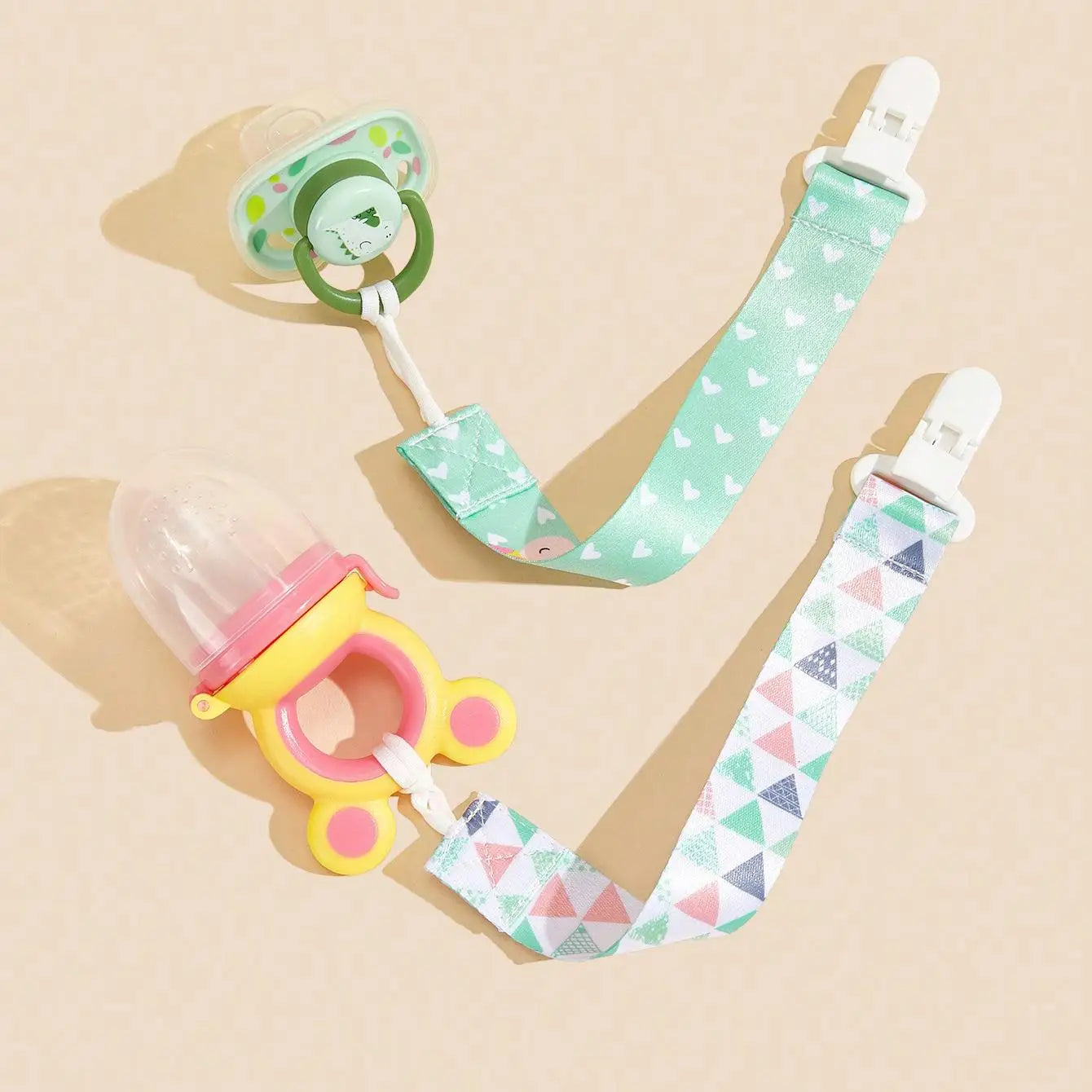 4Pcs/Pack Pacifier Holders With Elastic Band | Baby Pacifier Chain Clips |Universal Holder Soother Clips With Plastic Clasp For Baby Teething Toys Teethers | Ideal Baby Gift For Boy