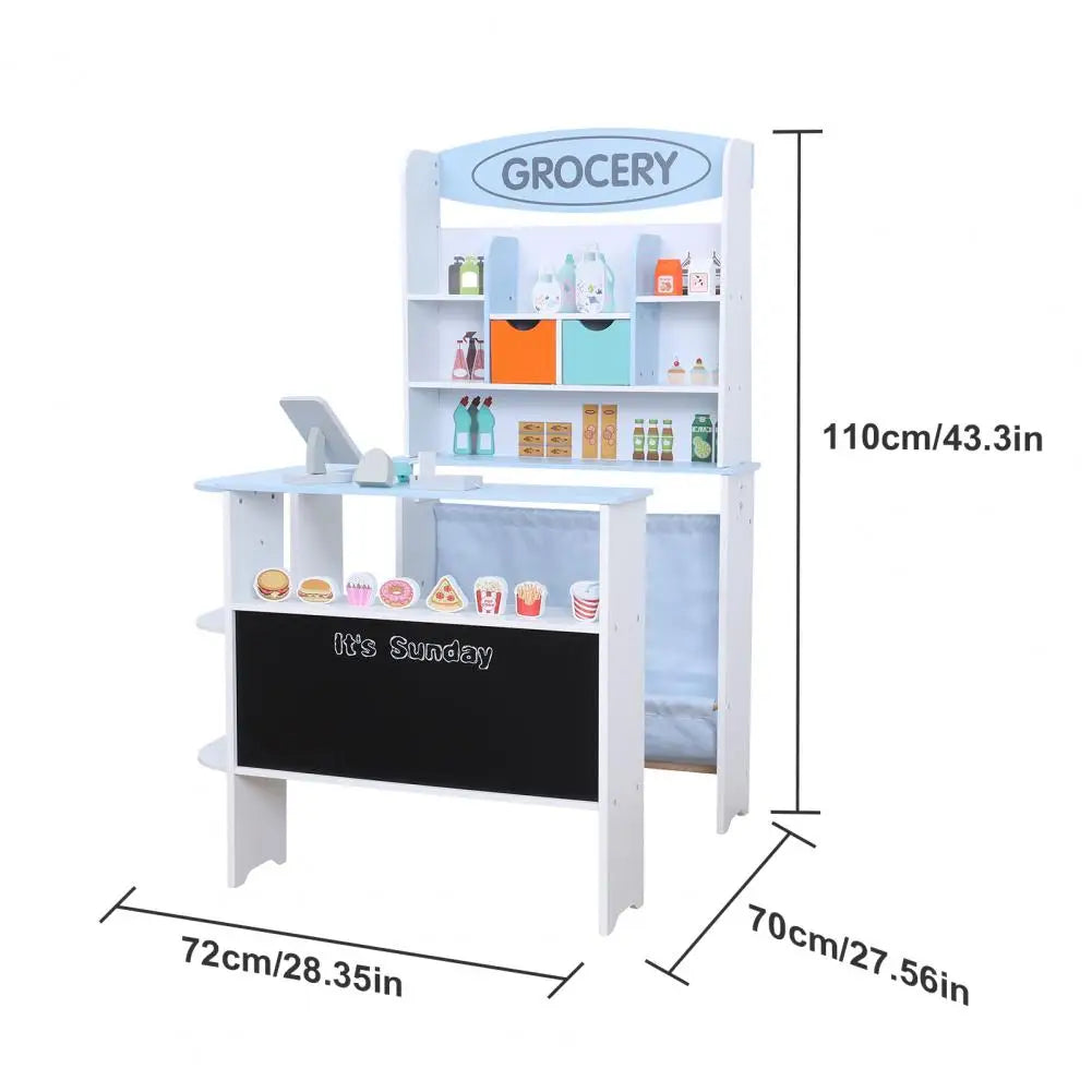 Toddler Grocery Store Playset,Toy Grocery Store, Wooden Pretend Play Supermarket with Checkout Counter, Snack Model