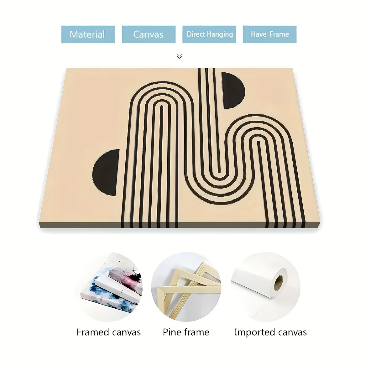 Bohemian Abstract Geometric Line 3-Piece Framed Canvas Wall Art Set, Modern Living Room Sofa Background Decorative Painting, High-Definition Giclee Prints, Ready to Hang（Local Warehouse Fast Shipping）