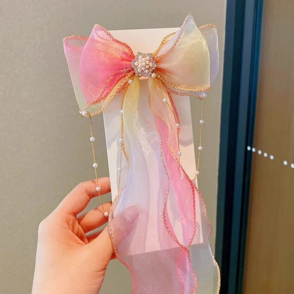 High quality Ladies Hair Clip with Pearl Bow Tassel Ribbon Sweet Kawaii Barrettes Headwear Fashion Hair Accessories for Girls Children Cute Stylish Hairband Perfect for Daily Wear Party and School butterfly hair accessories