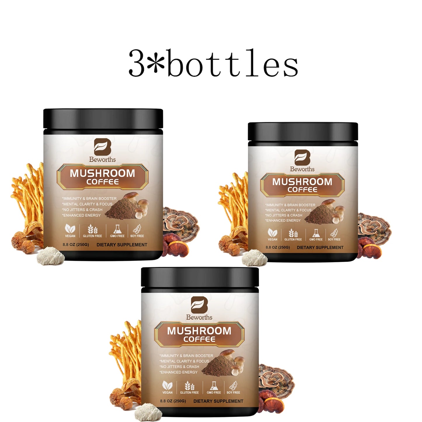 Mushroom Coffee Supplement 10 Mushroom Blend- Lion's Mane, Chaga, Cordyceps Brain Supplements for Energy, Memory and Immunity