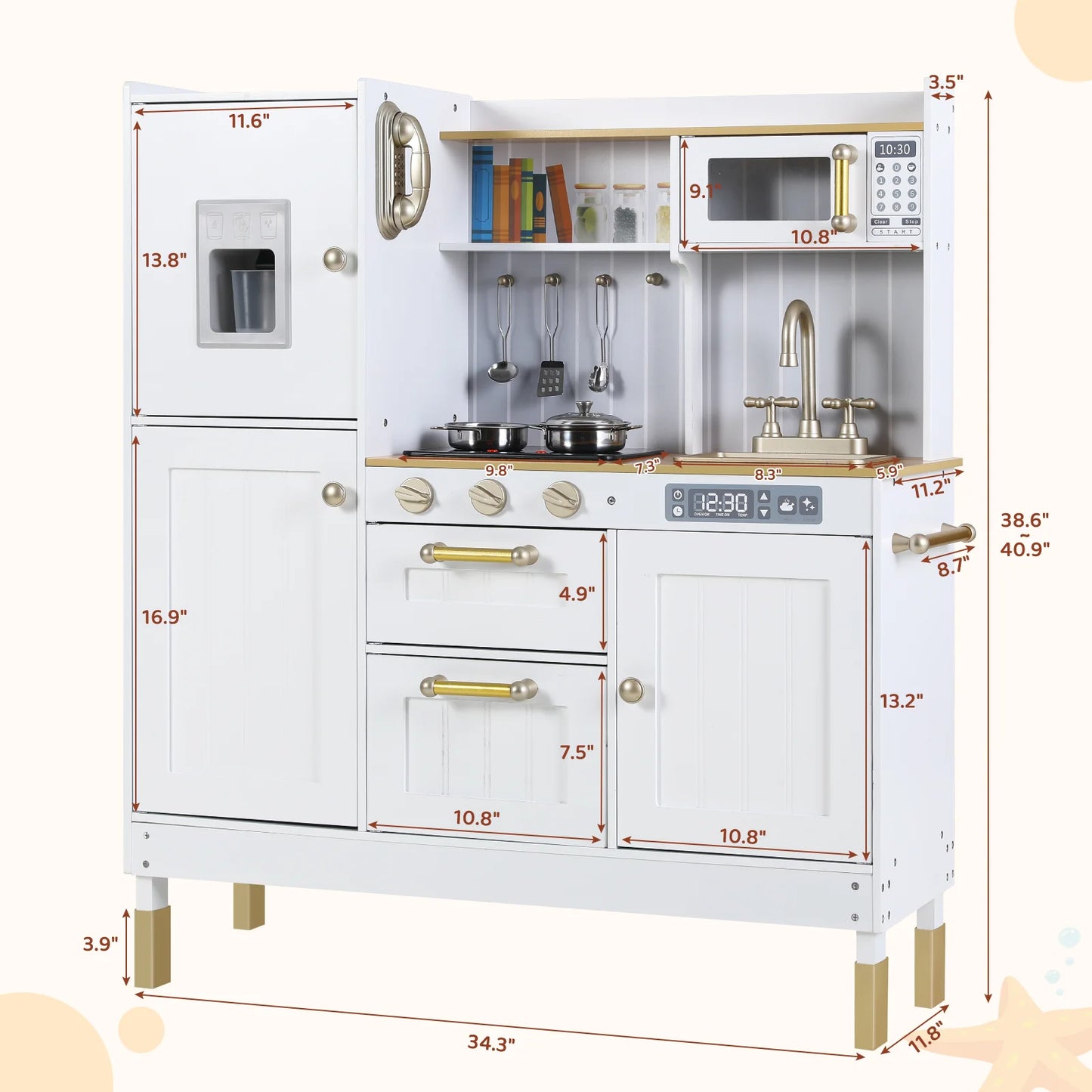 AOOU Wooden Play Kitchen for Kids, Pretend Cooking Toy Playset with Storage & Accessories, Realistic Light & Sound
