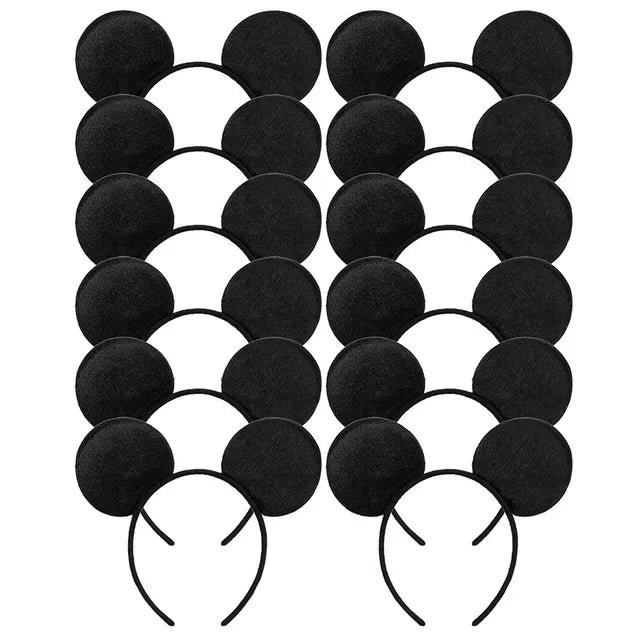 CHuangQi 12pcs Mouse Ears Headband with Bow, Mickey Minnie Ears Headwear for Boy / Girl Birthday Party, Great Party Favors