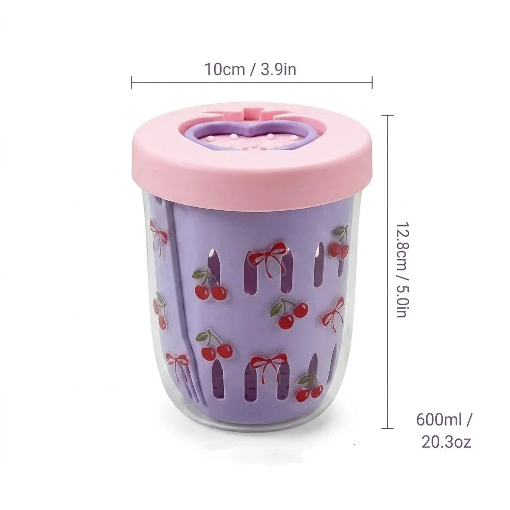 Clear Plastic Salad Container with Lid Fork Double Layer Fruit Drain Cup Yogurt Cereal Snack Bento Lunch Box for Kids School