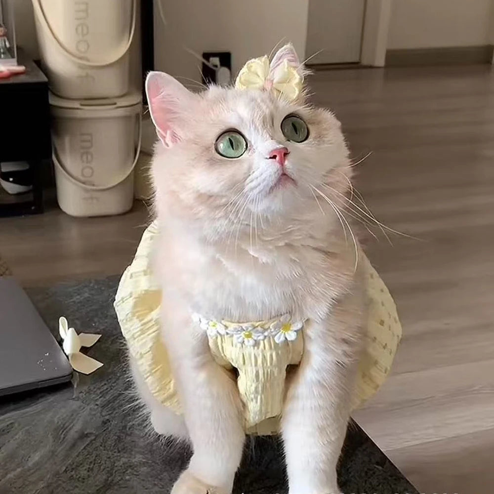 Breathable Cat Skirt Floral Wreath Collar Pretty Cute Small Dog Skirt Thin Small Dog Dress Mini Puppy Princess Dress