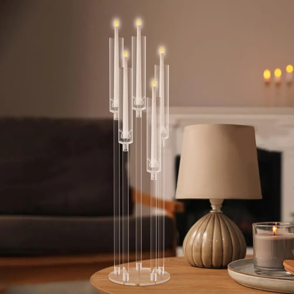 4Pcs Candelabra Centerpieces Clear Candle Taper Candlestick Holder 5 Arm Candlesticks Holder LED Candle for Wedding Dinner Party