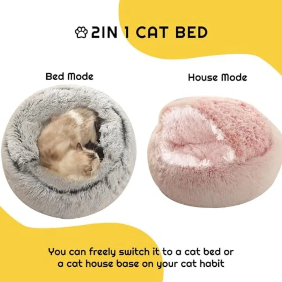Small Dog Bed Hooded, Cat Cave Bed for Indoor Cats with Covered Hood for Small Dogs Cats Puppy, Plush Faux Fur Enclosed Nest -2
