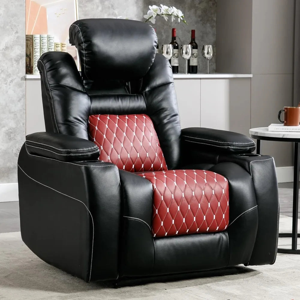 Electric Power Recliner Chair with Adjustable Headrest, Faux Leather Home Theater Seating, Overstuffed Reclining Furniture