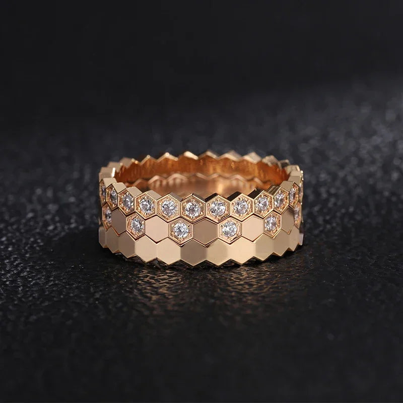 High Quality 925 Sterling Silver Honeycomb Ladies Classic Stacked Fashion Bee My Love Ring Trend Brand Wedding Fine Jewelry Gift