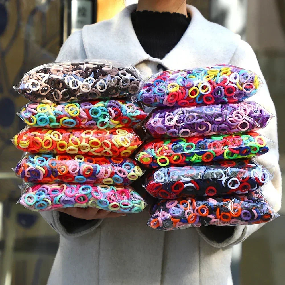50Pcs Colorful Nylon Elastic Hair Ties for Girls Ponytail Hold Scrunchie Rubber Band Kid Fashion Hair Accessories
