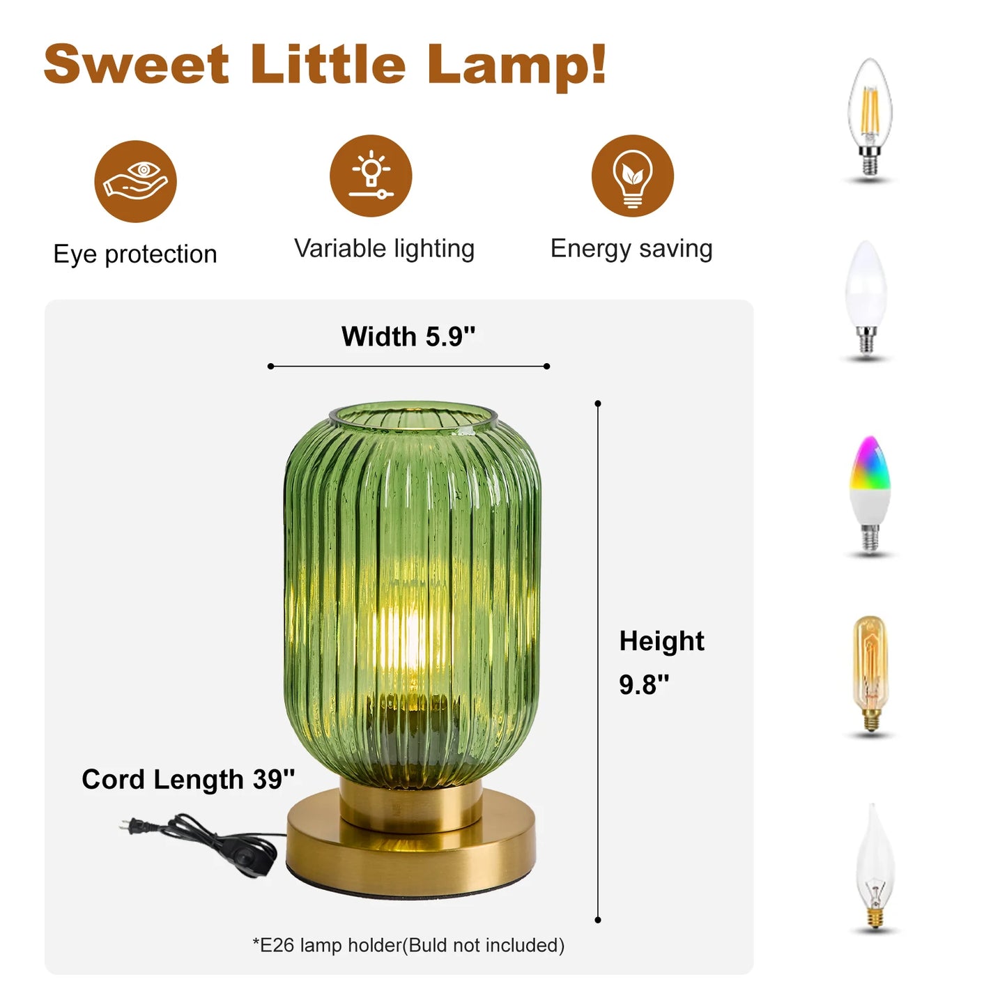 HSMKL Modern Ribbed Glass Table Lamps Mid Century Bedside Light Small Nightstand Lamp with Plug-in Style for Bedroom Living Room