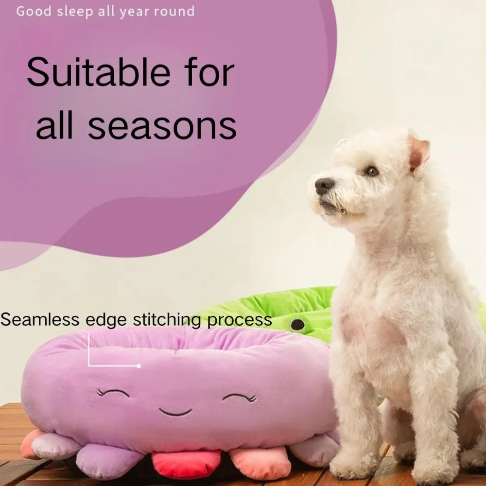 Large Dog Anxiety-Relief Octopus-Shaped Purple Boho Style Round Pet Bed - Medium Size