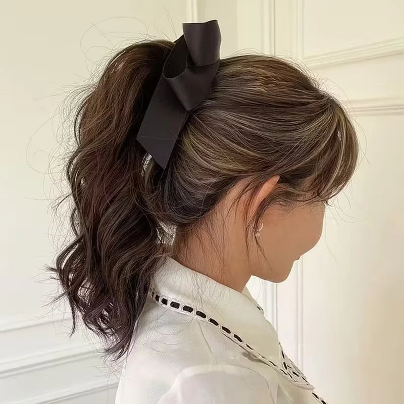 High end satin bow tassel hair clip Y2K style hairstyle decoration ponytail accessory for women Valentine's Day gift
